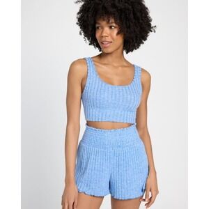 Z Supply Zoe Ribbed Knit Crop Tank Top Blue Melange Size M